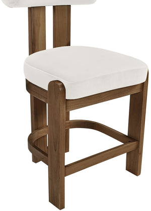 Meridian Furniture Arienzo Art Deco Velvet Counter Stool with Curved Back and Walnut Wood Legs for Kitchen Islands Cream Style A 88025Cream-C