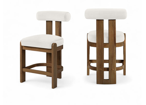 Meridian Furniture Arienzo Art Deco Velvet Counter Stool with Curved Back and Walnut Wood Legs for Kitchen Islands Cream Style A 88025Cream-C