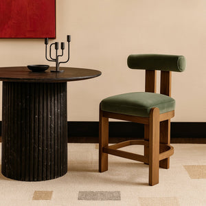Meridian Furniture Arienzo Art Deco Velvet Counter Stool with Curved Back and Walnut Wood Legs for Kitchen Islands Green Style A 88025Green-C