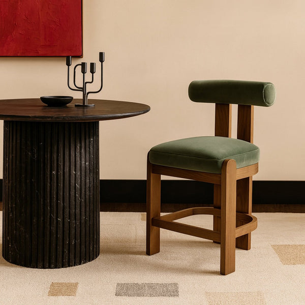 Meridian Furniture Arienzo Art Deco Velvet Counter Stool with Curved Back and Walnut Wood Legs for Kitchen Islands Green Style A 88025Green-C