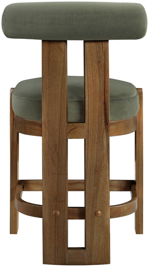 Meridian Furniture Arienzo Art Deco Velvet Counter Stool with Curved Back and Walnut Wood Legs for Kitchen Islands Green Style A 88025Green-C