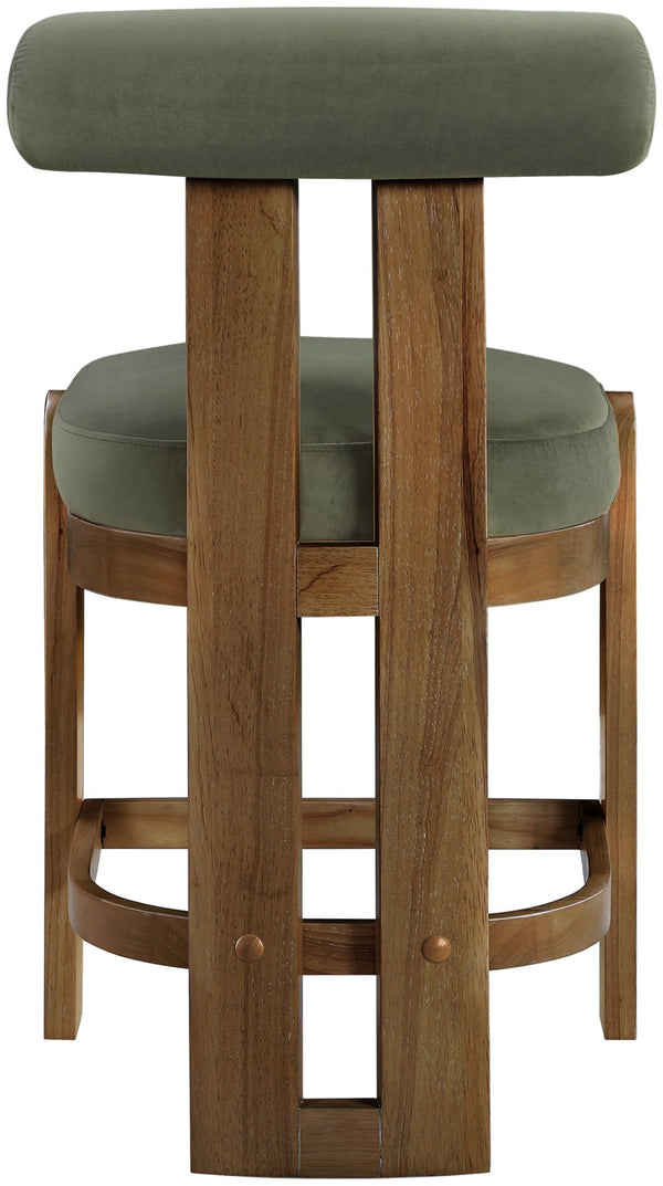 Meridian Furniture Arienzo Art Deco Velvet Counter Stool with Curved Back and Walnut Wood Legs for Kitchen Islands Green Style A 88025Green-C