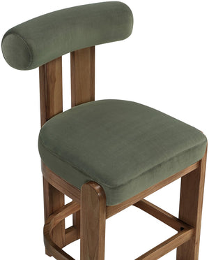 Meridian Furniture Arienzo Art Deco Velvet Counter Stool with Curved Back and Walnut Wood Legs for Kitchen Islands Green Style A 88025Green-C