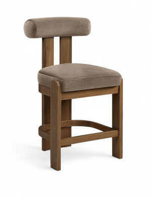 Meridian Furniture Arienzo Art Deco Velvet Counter Stool with Curved Back and Walnut Wood Legs for Kitchen Islands Taupe Style A 88025Taupe-C