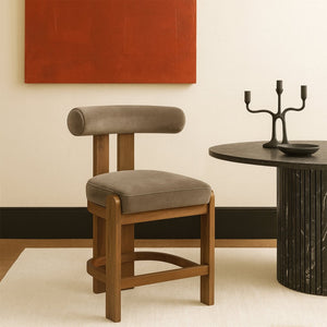 Meridian Furniture Arienzo Art Deco Velvet Counter Stool with Curved Back and Walnut Wood Legs for Kitchen Islands Taupe Style A 88025Taupe-C