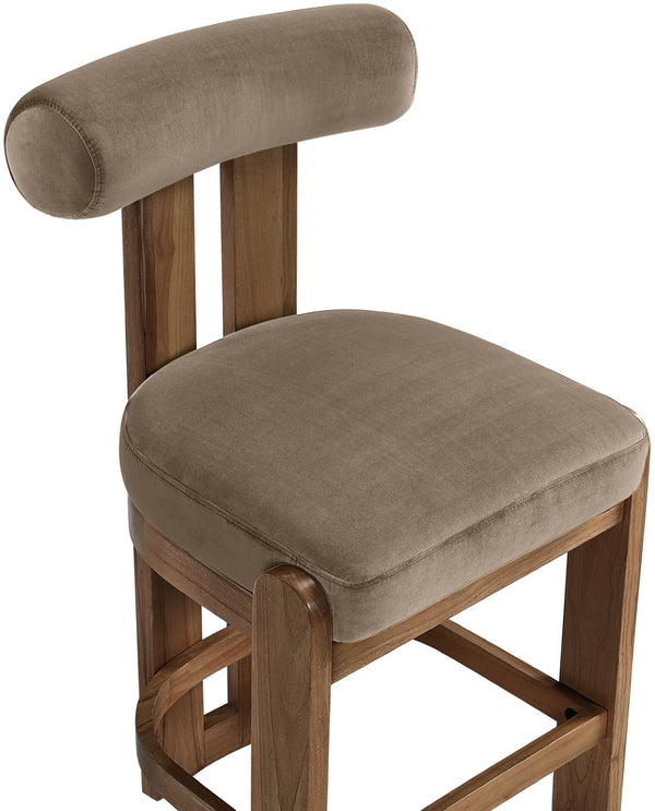 Meridian Furniture Arienzo Art Deco Velvet Counter Stool with Curved Back and Walnut Wood Legs for Kitchen Islands Taupe Style A 88025Taupe-C