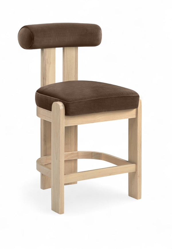 Meridian Furniture Arienzo Art Deco Velvet Counter Stool with Curved Back and Walnut Wood Legs for Kitchen Islands Brown Style B 88026Brown-C