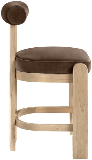 Meridian Furniture Arienzo Art Deco Velvet Counter Stool with Curved Back and Walnut Wood Legs for Kitchen Islands Brown Style B 88026Brown-C