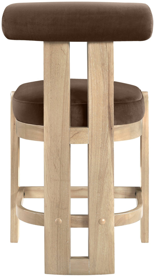 Meridian Furniture Arienzo Art Deco Velvet Counter Stool with Curved Back and Walnut Wood Legs for Kitchen Islands Brown Style B 88026Brown-C