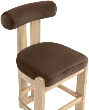 Meridian Furniture Arienzo Art Deco Velvet Counter Stool with Curved Back and Walnut Wood Legs for Kitchen Islands Brown Style B 88026Brown-C