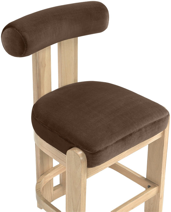 Meridian Furniture Arienzo Art Deco Velvet Counter Stool with Curved Back and Walnut Wood Legs for Kitchen Islands Brown Style B 88026Brown-C