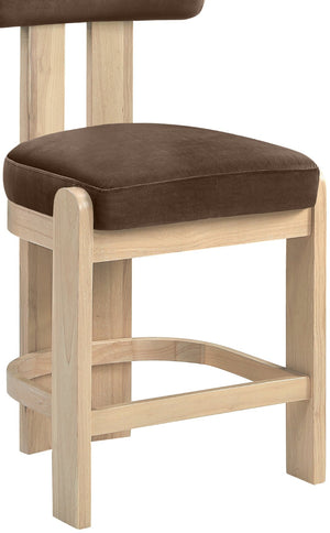Meridian Furniture Arienzo Art Deco Velvet Counter Stool with Curved Back and Walnut Wood Legs for Kitchen Islands Brown Style B 88026Brown-C