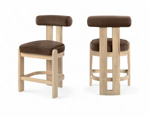 Meridian Furniture Arienzo Art Deco Velvet Counter Stool with Curved Back and Walnut Wood Legs for Kitchen Islands Brown Style B 88026Brown-C