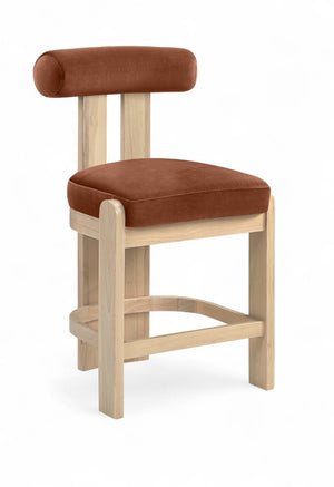 Meridian Furniture Arienzo Art Deco Velvet Counter Stool with Curved Back and Walnut Wood Legs for Kitchen Islands Cognac Style B 88026Cognac-C
