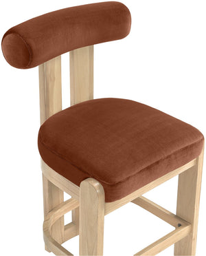 Meridian Furniture Arienzo Art Deco Velvet Counter Stool with Curved Back and Walnut Wood Legs for Kitchen Islands Cognac Style B 88026Cognac-C