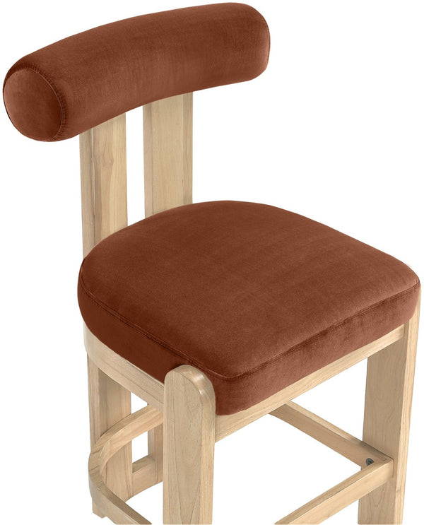 Meridian Furniture Arienzo Art Deco Velvet Counter Stool with Curved Back and Walnut Wood Legs for Kitchen Islands Cognac Style B 88026Cognac-C