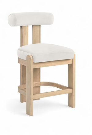 Meridian Furniture Arienzo Art Deco Velvet Counter Stool with Curved Back and Walnut Wood Legs for Kitchen Islands Cream Style B 88026Cream-C