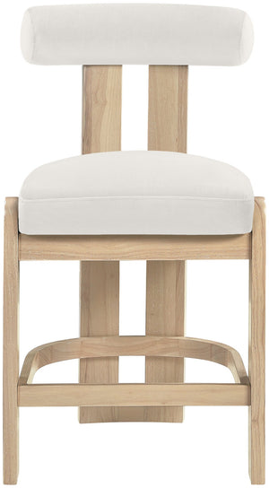 Meridian Furniture Arienzo Art Deco Velvet Counter Stool with Curved Back and Walnut Wood Legs for Kitchen Islands Cream Style B 88026Cream-C