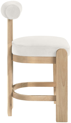 Meridian Furniture Arienzo Art Deco Velvet Counter Stool with Curved Back and Walnut Wood Legs for Kitchen Islands Cream Style B 88026Cream-C