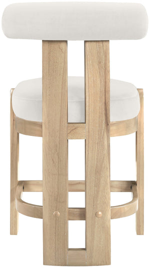 Meridian Furniture Arienzo Art Deco Velvet Counter Stool with Curved Back and Walnut Wood Legs for Kitchen Islands Cream Style B 88026Cream-C