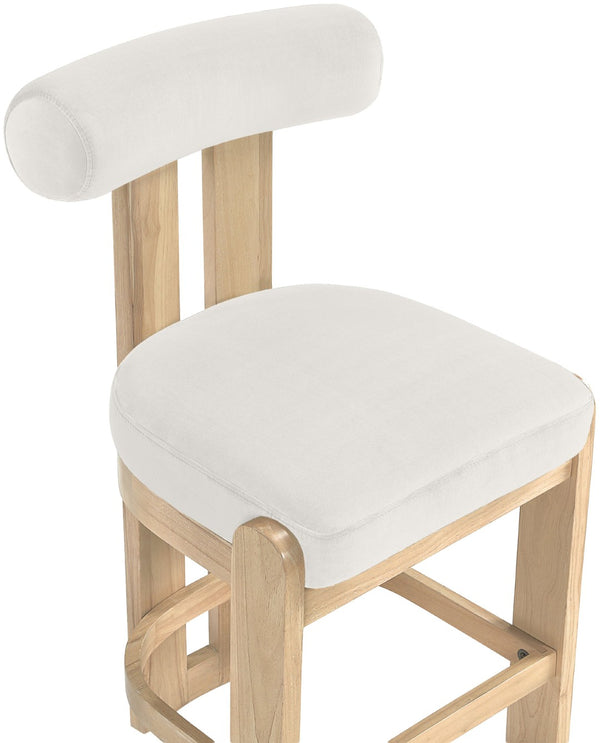 Meridian Furniture Arienzo Art Deco Velvet Counter Stool with Curved Back and Walnut Wood Legs for Kitchen Islands Cream Style B 88026Cream-C