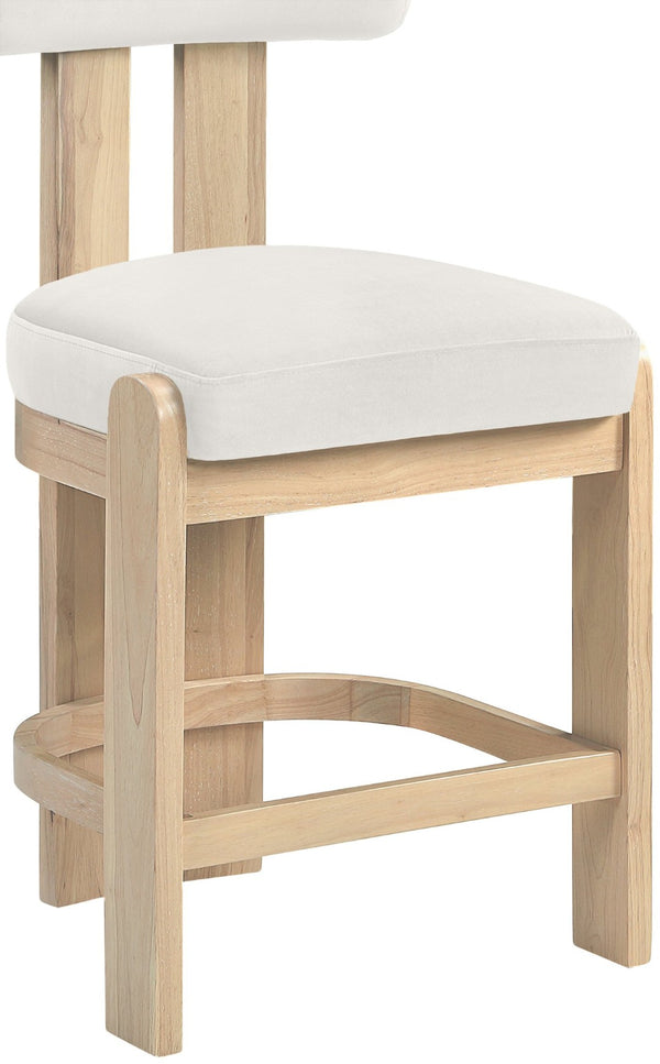 Meridian Furniture Arienzo Art Deco Velvet Counter Stool with Curved Back and Walnut Wood Legs for Kitchen Islands Cream Style B 88026Cream-C