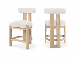 Meridian Furniture Arienzo Art Deco Velvet Counter Stool with Curved Back and Walnut Wood Legs for Kitchen Islands Cream Style B 88026Cream-C