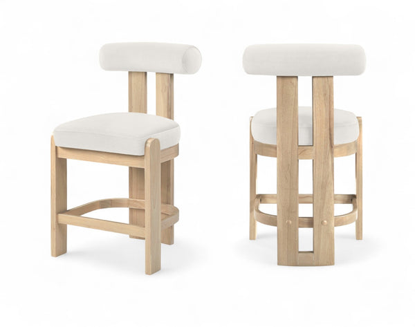 Meridian Furniture Arienzo Art Deco Velvet Counter Stool with Curved Back and Walnut Wood Legs for Kitchen Islands Cream Style B 88026Cream-C