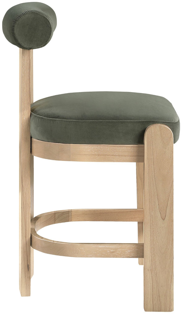 Meridian Furniture Arienzo Art Deco Velvet Counter Stool with Curved Back and Walnut Wood Legs for Kitchen Islands Green Style B 88026Green-C