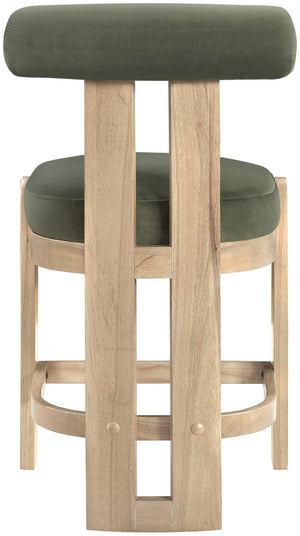 Meridian Furniture Arienzo Art Deco Velvet Counter Stool with Curved Back and Walnut Wood Legs for Kitchen Islands Green Style B 88026Green-C