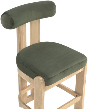 Meridian Furniture Arienzo Art Deco Velvet Counter Stool with Curved Back and Walnut Wood Legs for Kitchen Islands Green Style B 88026Green-C