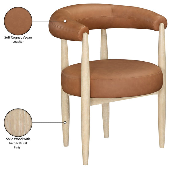 Meridian Furniture Sable Vegan Leather Dining Chair with Art Deco Wraparound Back and Solid Wood Frame Cognac 88027 88027Cognac-C