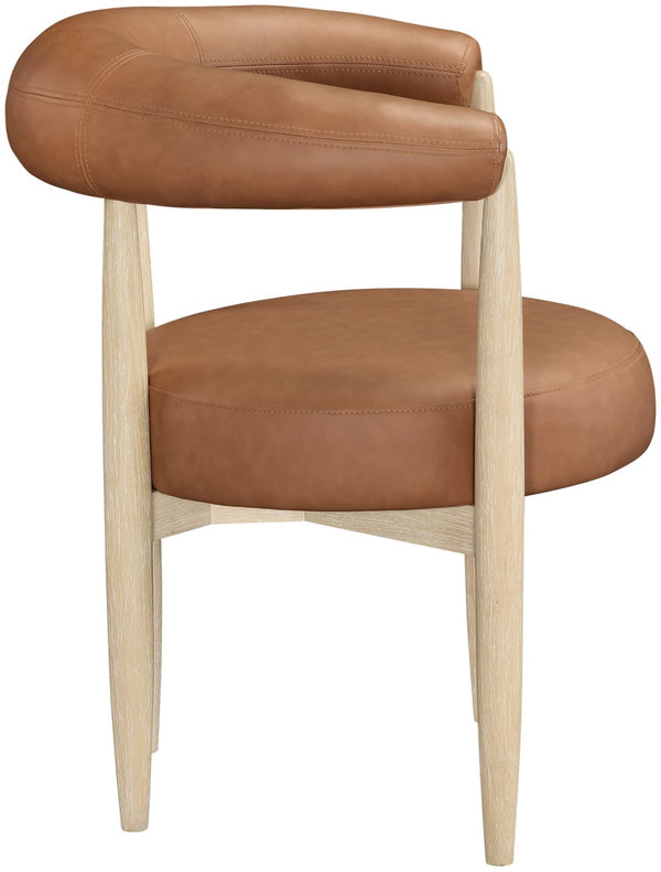 Meridian Furniture Sable Vegan Leather Dining Chair with Art Deco Wraparound Back and Solid Wood Frame Cognac 88027 88027Cognac-C
