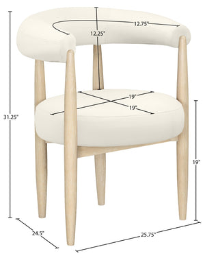 Meridian Furniture Sable Vegan Leather Dining Chair with Art Deco Wraparound Back and Solid Wood Frame Cream 88027 88027Cream-C