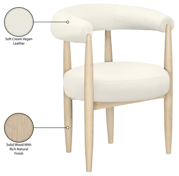 Meridian Furniture Sable Vegan Leather Dining Chair with Art Deco Wraparound Back and Solid Wood Frame Cream 88027 88027Cream-C