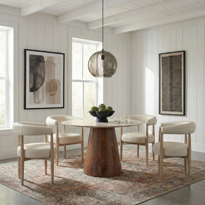 Meridian Furniture Sable Vegan Leather Dining Chair with Art Deco Wraparound Back and Solid Wood Frame Cream 88027 88027Cream-C