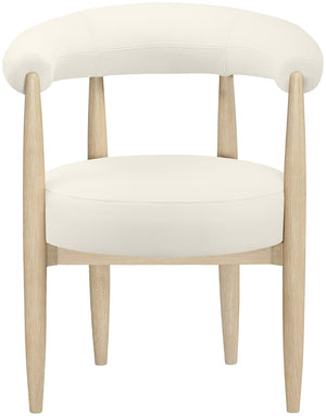 Meridian Furniture Sable Vegan Leather Dining Chair with Art Deco Wraparound Back and Solid Wood Frame Cream 88027 88027Cream-C