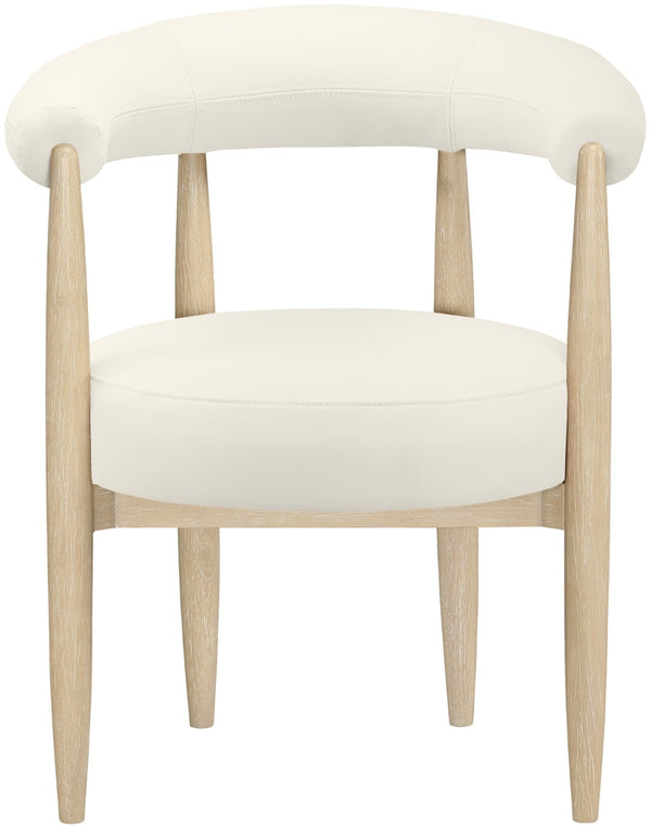 Meridian Furniture Sable Vegan Leather Dining Chair with Art Deco Wraparound Back and Solid Wood Frame Cream 88027 88027Cream-C
