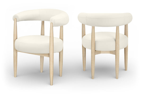 Meridian Furniture Sable Vegan Leather Dining Chair with Art Deco Wraparound Back and Solid Wood Frame Cream 88027 88027Cream-C