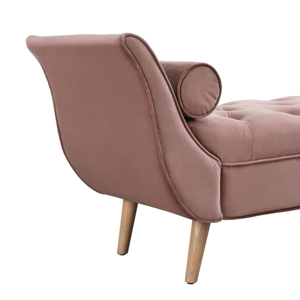 English Elm Upholstered Velvet Tufted Bench with Bolster Pillows Solid Oak Legs Bedroom Entryway Pink N761P304407H