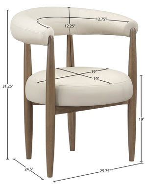 Meridian Furniture Sable Vegan Leather Dining Chair with Art Deco Wraparound Back and Solid Wood Frame Beige 88028 88028Beige-C