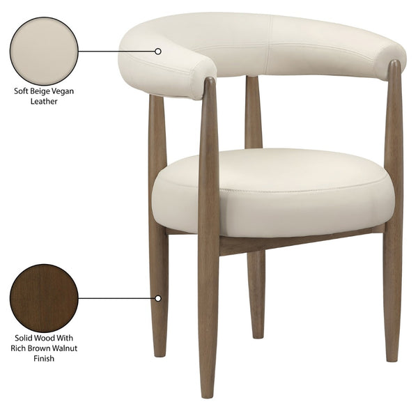 Meridian Furniture Sable Vegan Leather Dining Chair with Art Deco Wraparound Back and Solid Wood Frame Beige 88028 88028Beige-C