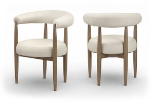 Meridian Furniture Sable Vegan Leather Dining Chair with Art Deco Wraparound Back and Solid Wood Frame Beige 88028 88028Beige-C