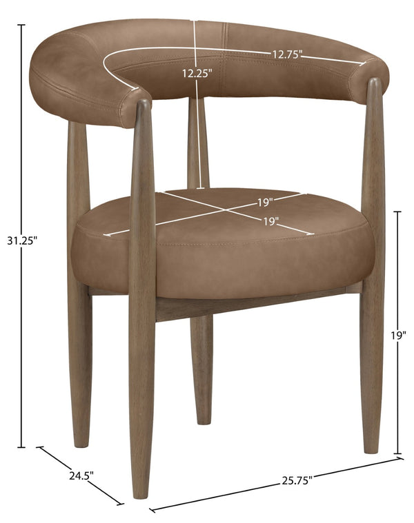 Meridian Furniture Sable Vegan Leather Dining Chair with Art Deco Wraparound Back and Solid Wood Frame Brown 88028 88028Brown-C