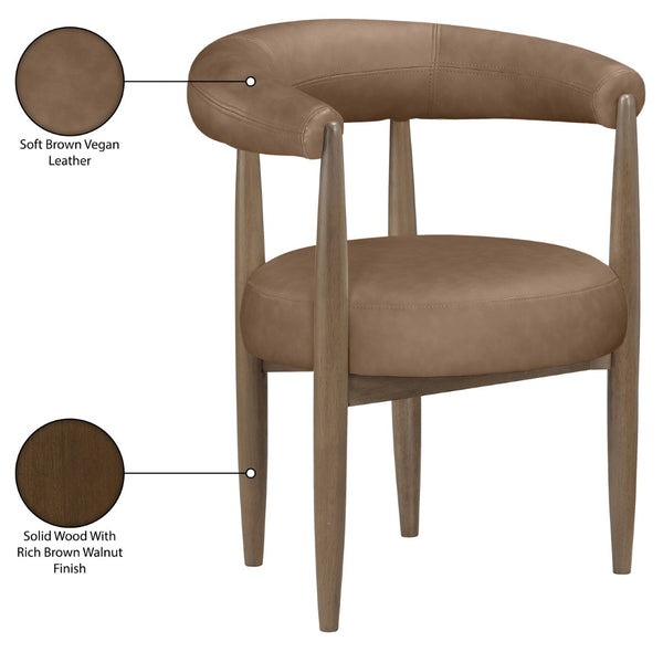 Meridian Furniture Sable Vegan Leather Dining Chair with Art Deco Wraparound Back and Solid Wood Frame Brown 88028 88028Brown-C