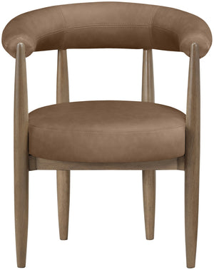 Meridian Furniture Sable Vegan Leather Dining Chair with Art Deco Wraparound Back and Solid Wood Frame Brown 88028 88028Brown-C