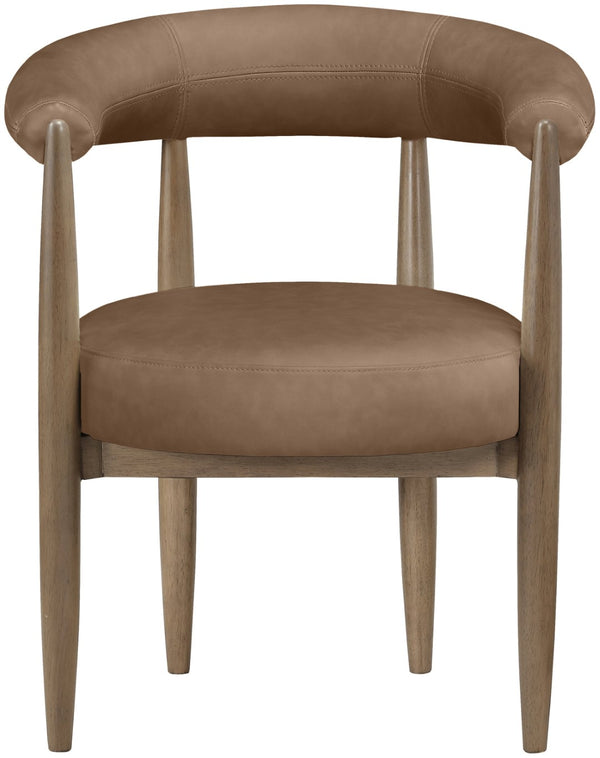 Meridian Furniture Sable Vegan Leather Dining Chair with Art Deco Wraparound Back and Solid Wood Frame Brown 88028 88028Brown-C