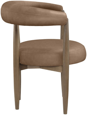 Meridian Furniture Sable Vegan Leather Dining Chair with Art Deco Wraparound Back and Solid Wood Frame Brown 88028 88028Brown-C