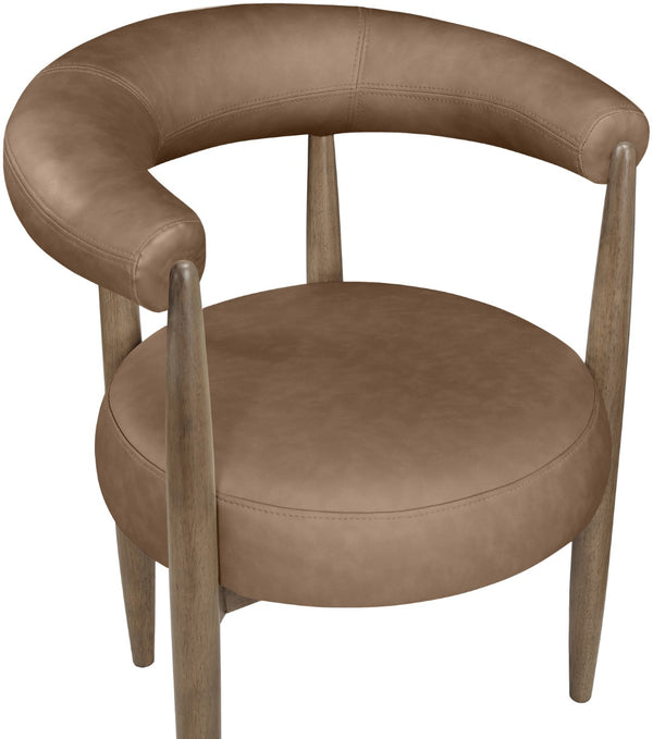 Meridian Furniture Sable Vegan Leather Dining Chair with Art Deco Wraparound Back and Solid Wood Frame Brown 88028 88028Brown-C