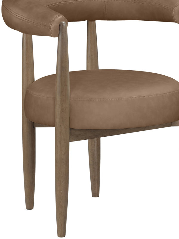 Meridian Furniture Sable Vegan Leather Dining Chair with Art Deco Wraparound Back and Solid Wood Frame Brown 88028 88028Brown-C